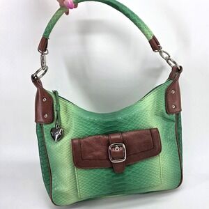 Vintage Sharif Studio Shoulder Bag Green Leather Snakeskin Embossed Hobo Y2K Art